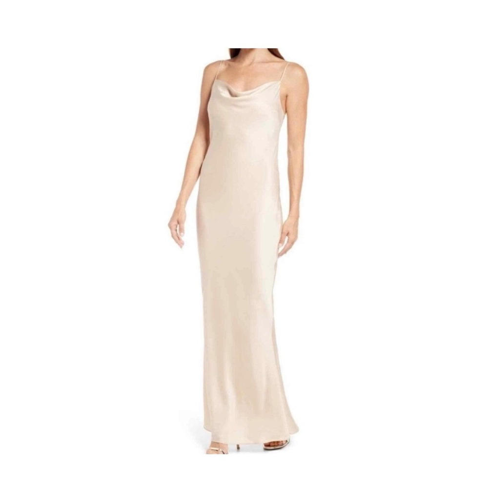 Shona Joy Cowl Neck Maxi Dress Champagne Silk Touch Slip Dress Size 12